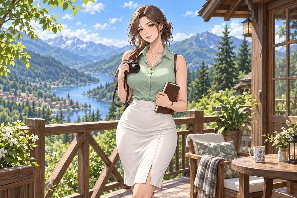 山林湖畔旅拍漫画插画
